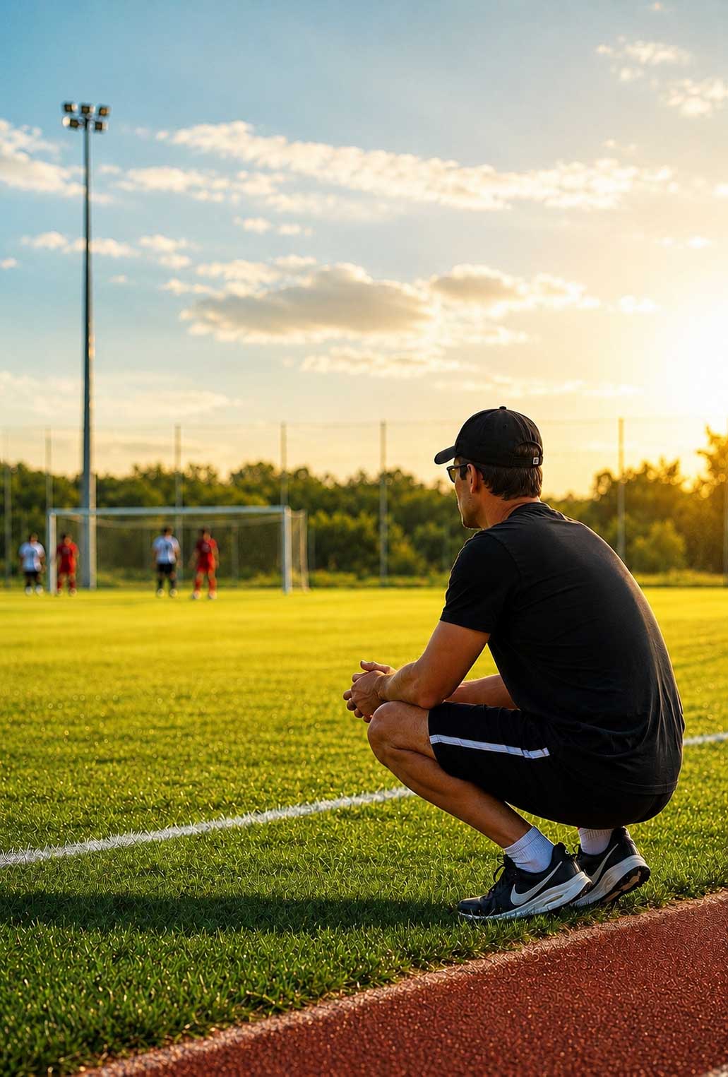Coach dans un vestiaire encourageant ses joueurs